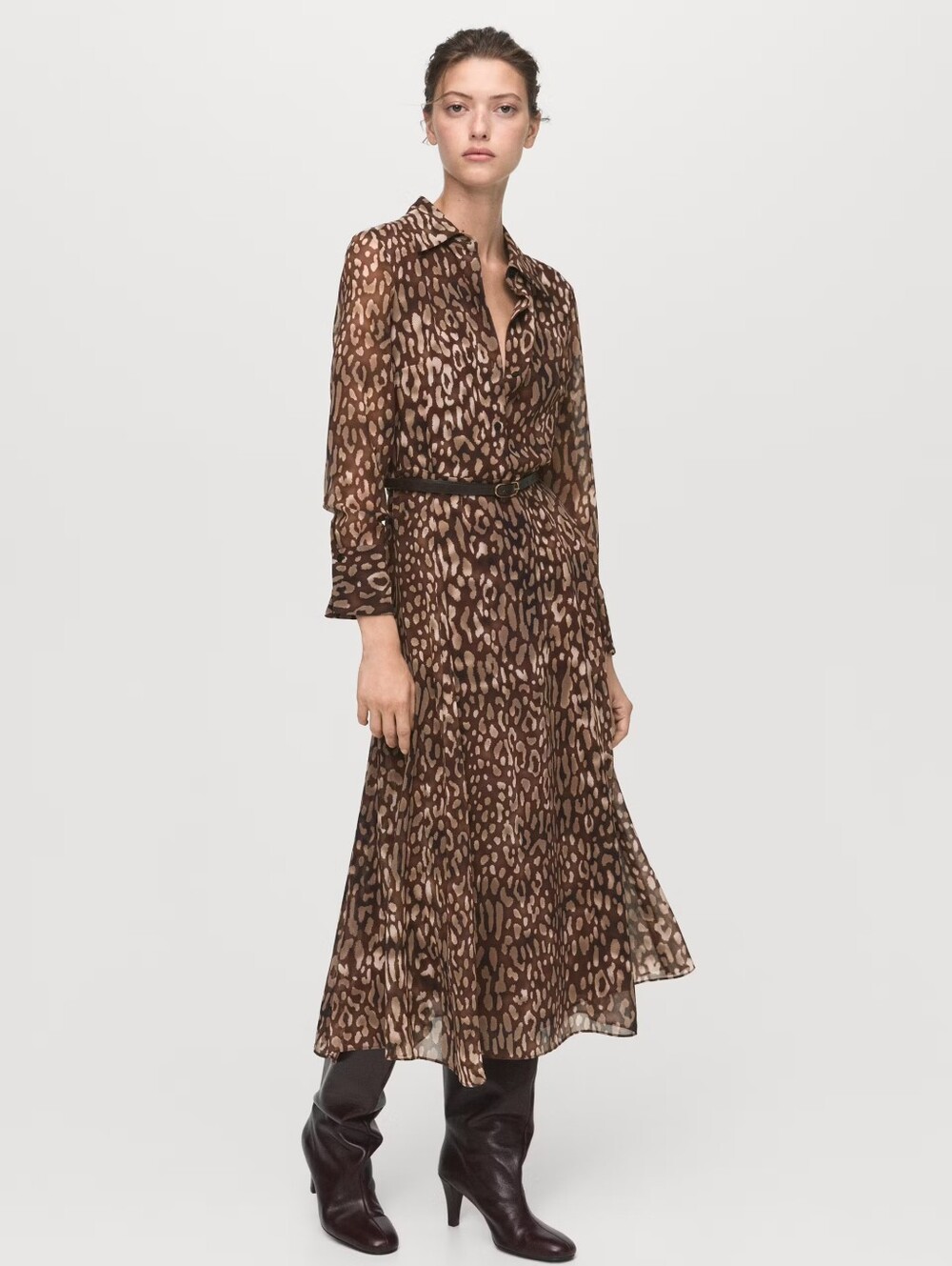 Mango Leopard-print shirt dress with belt